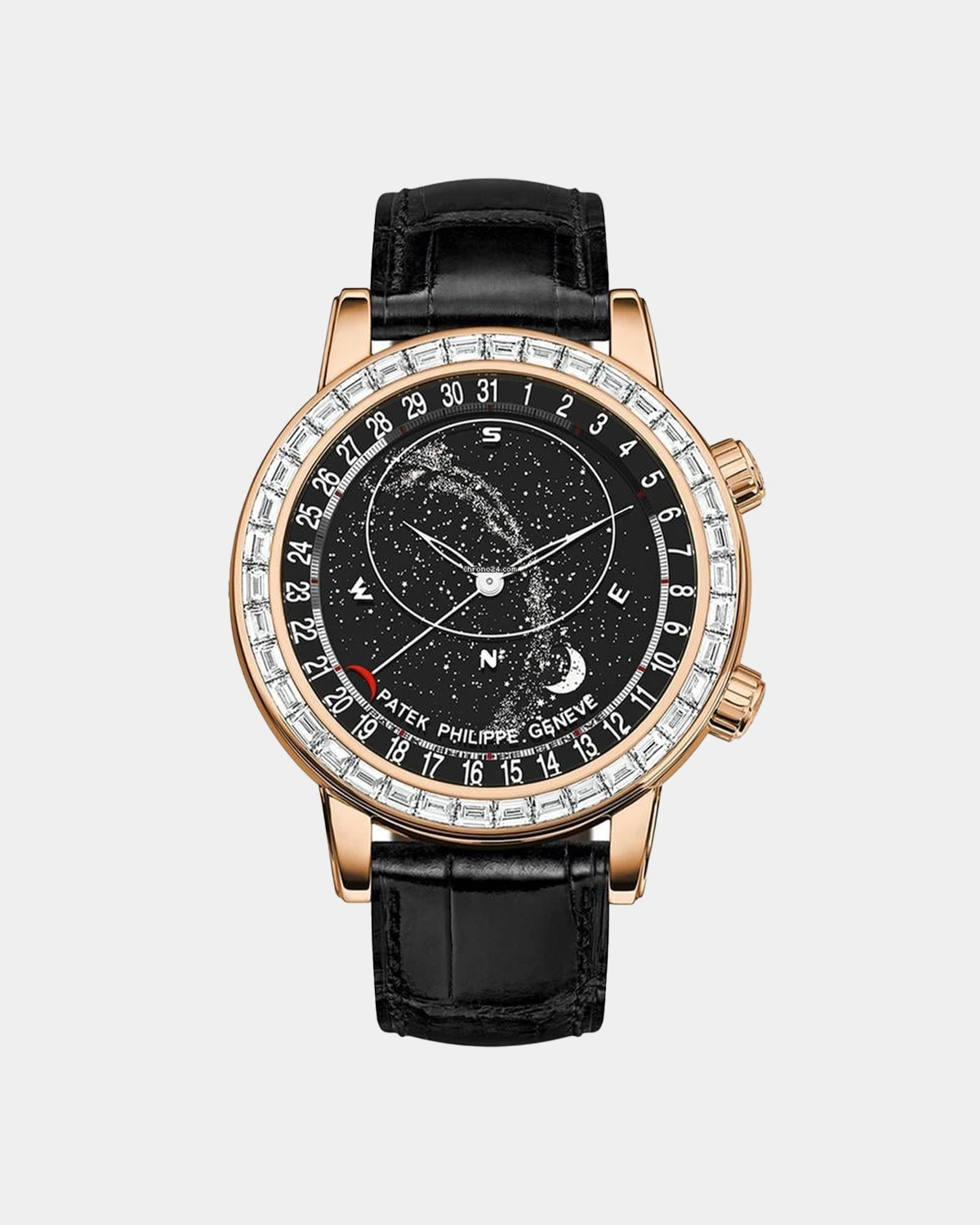 Celestial 6102R star dial calendar watch diamond bezel front view