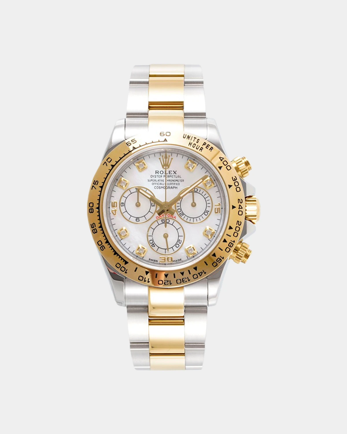 White dial Daytona 116503 two-tone chronograph watch front view