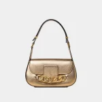 Borsa a spalla Signature stile Locò in pelle laminata color ottone vista frontale