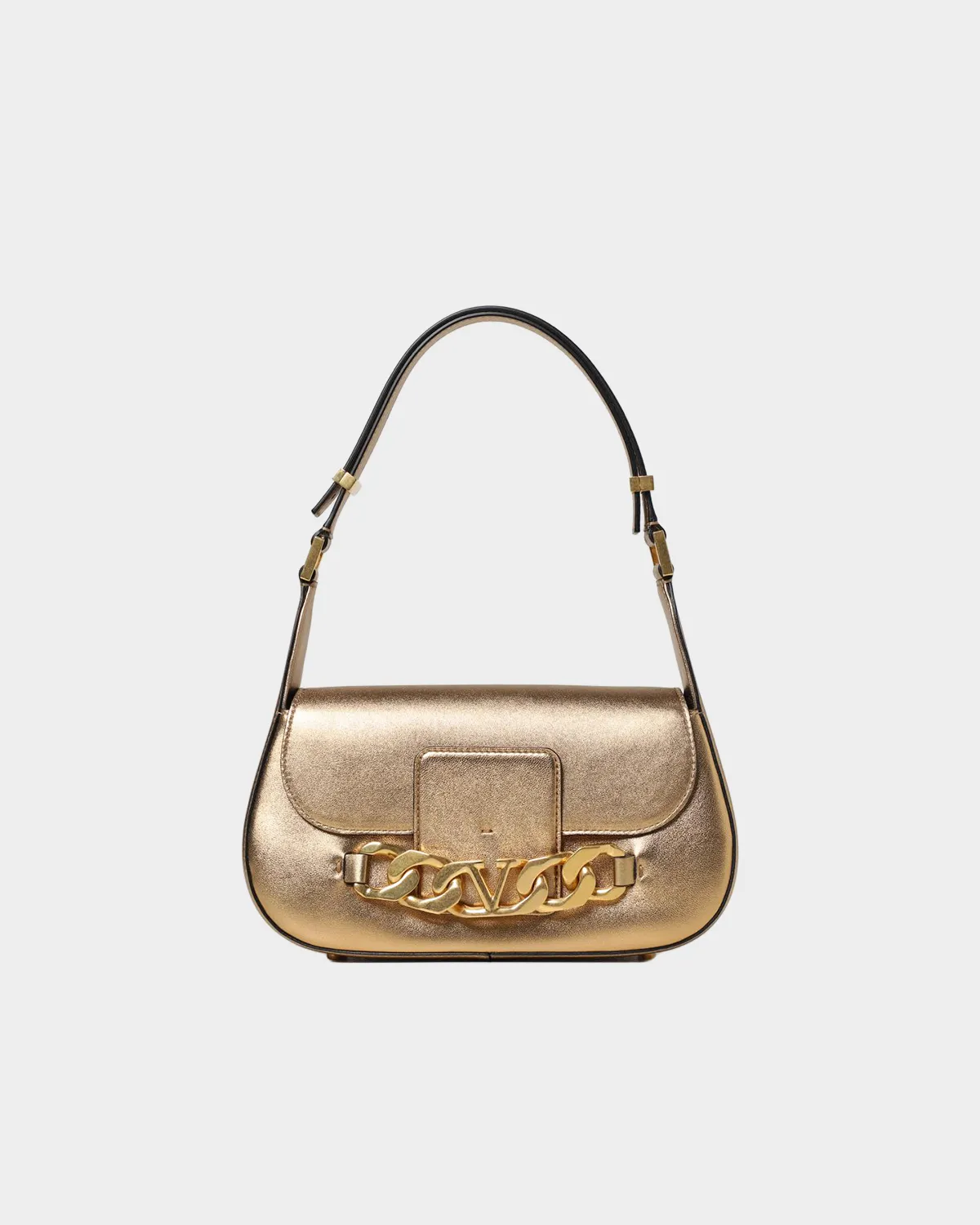 Borsa a spalla Signature stile Locò in pelle laminata color ottone vista frontale