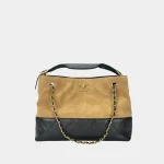 Parisian Icon 2-way tote in beige suede and black lambskin with diamond quilting front view
