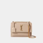 Signature Accordion Flap Bag Medium in smooth beige leather front view