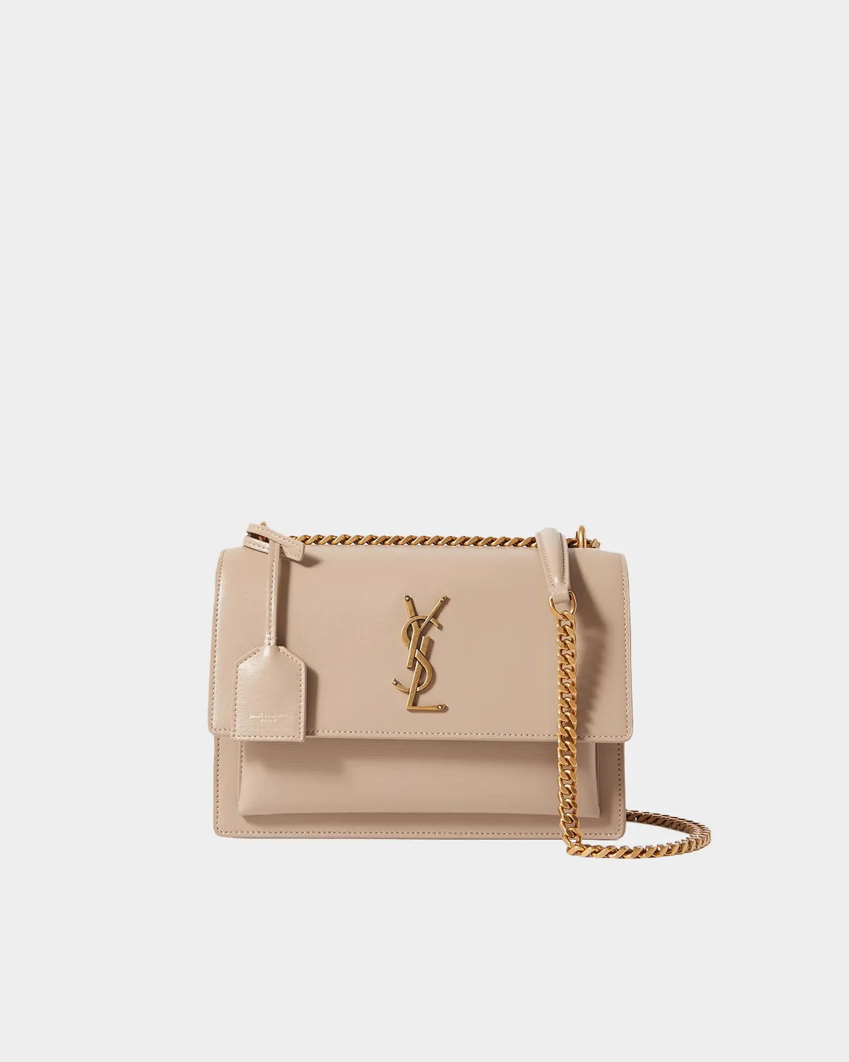 Signature Accordion Flap Bag Medium in smooth beige leather front view