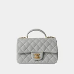Signature Adjustable Mini Flap bag square size in grey lambskin front view