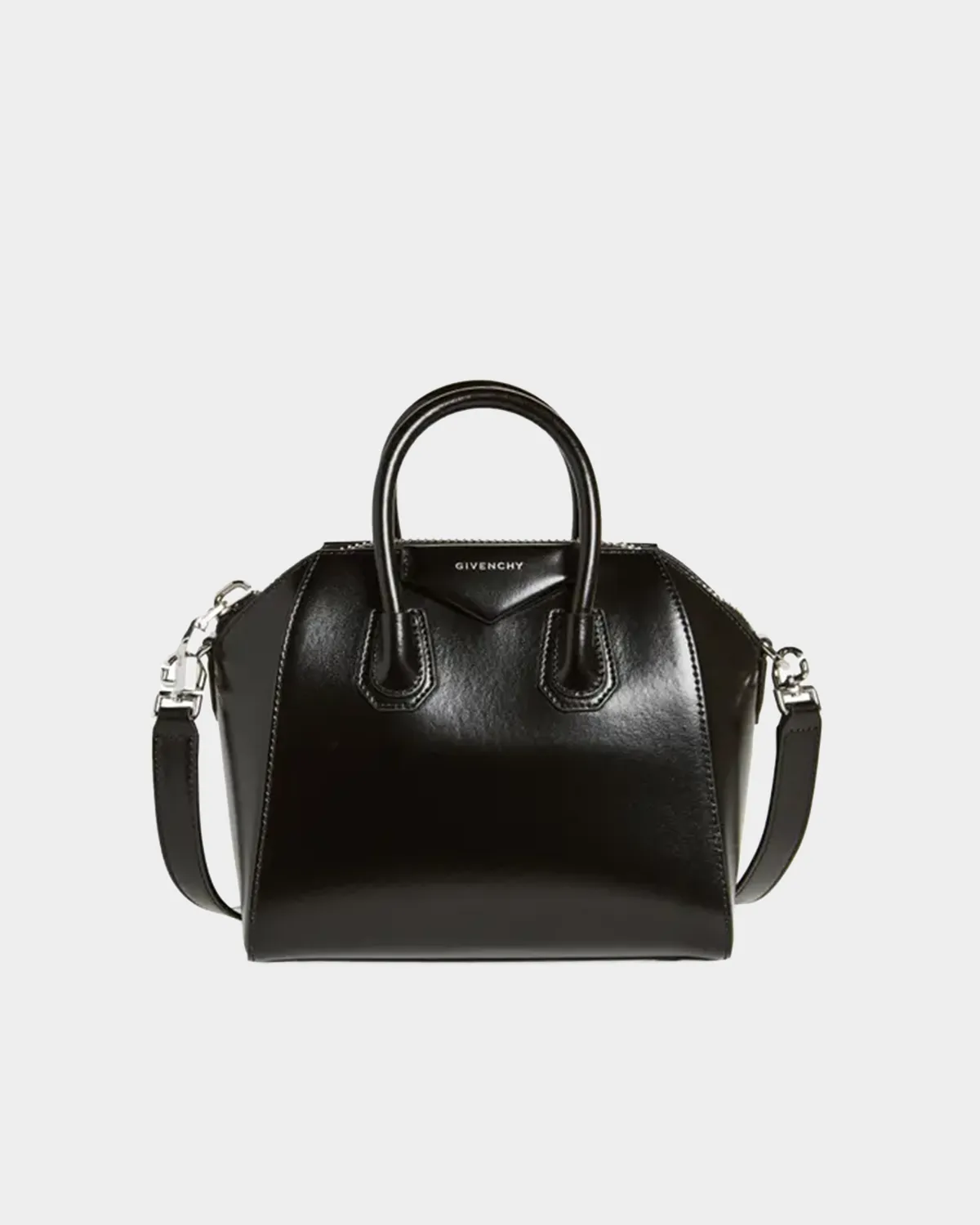 Signature Architectural Boston Bag Medium in black structured leather front view