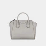 Signature Architectural Boston Bag Mini in pearl grey grained leather front view