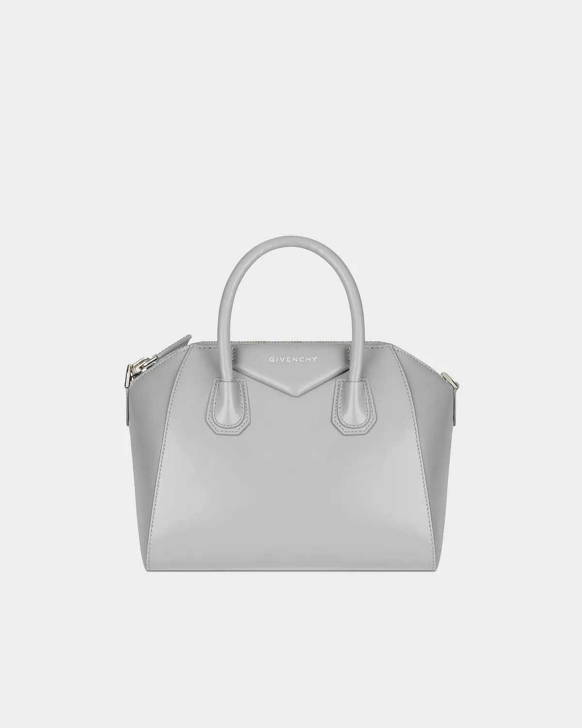 Signature Architectural Boston Bag Mini in pearl grey grained leather front view