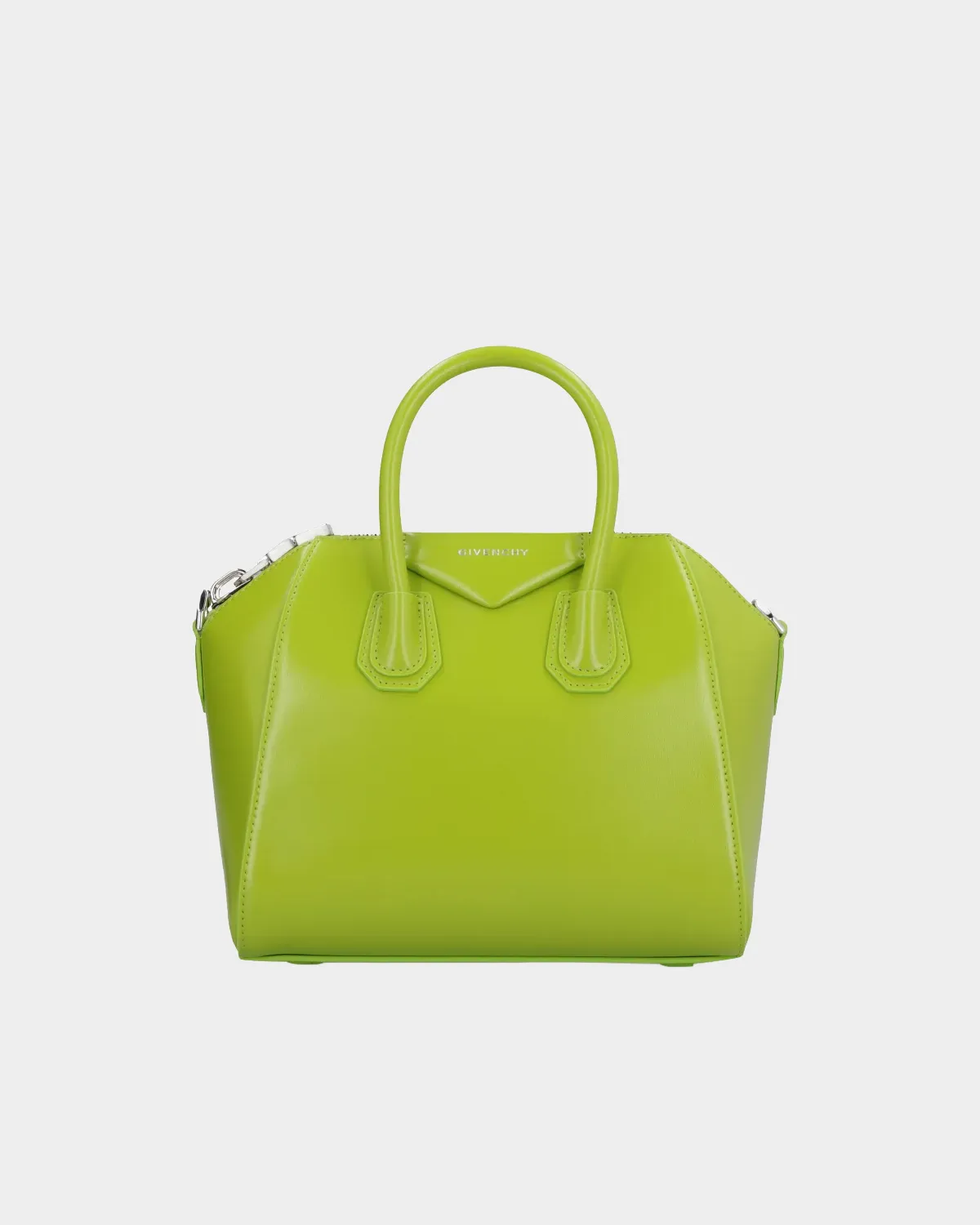 Signature Architectural Boston Bag Mini in green grained leather front view