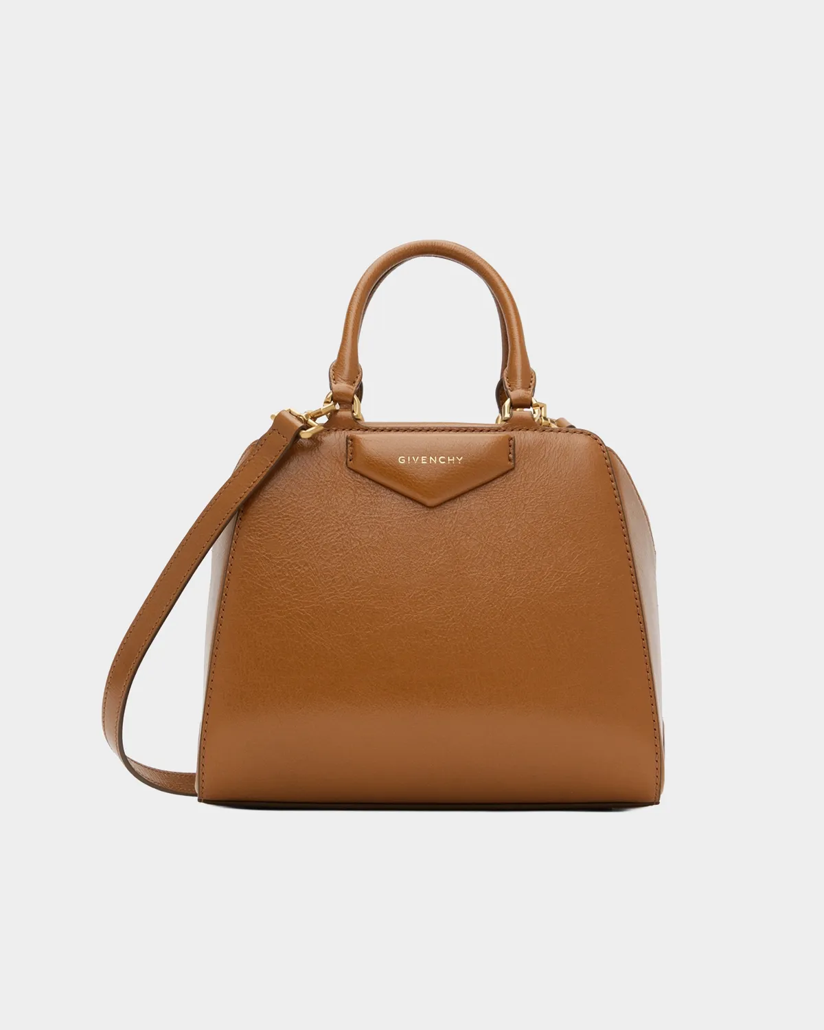 Signature Architectural Cube Bag Mini in tan grained leather front view