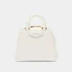 Signature Architectural Cube Bag Mini in white grained leather front view