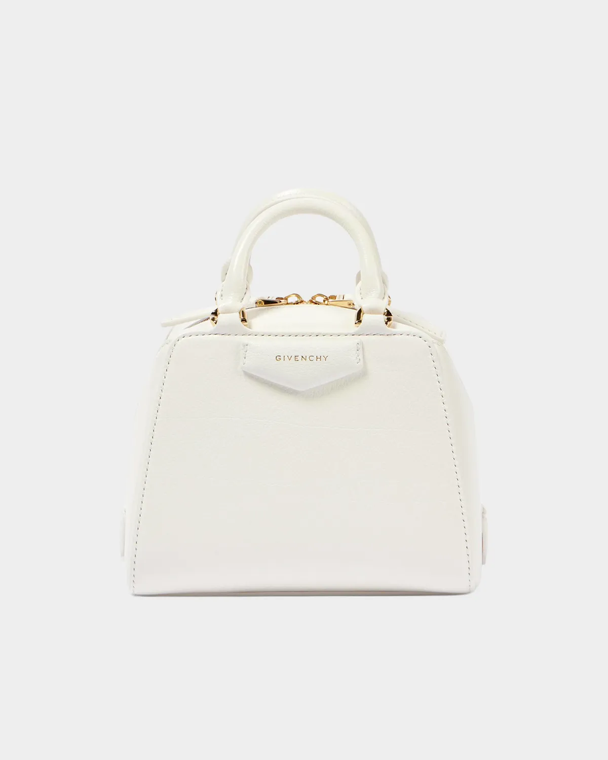 Signature Architectural Cube Bag Mini in white grained leather front view