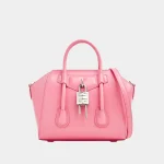 Signature Architectural Lock Bag Mini in bright pink leather with padlock front view