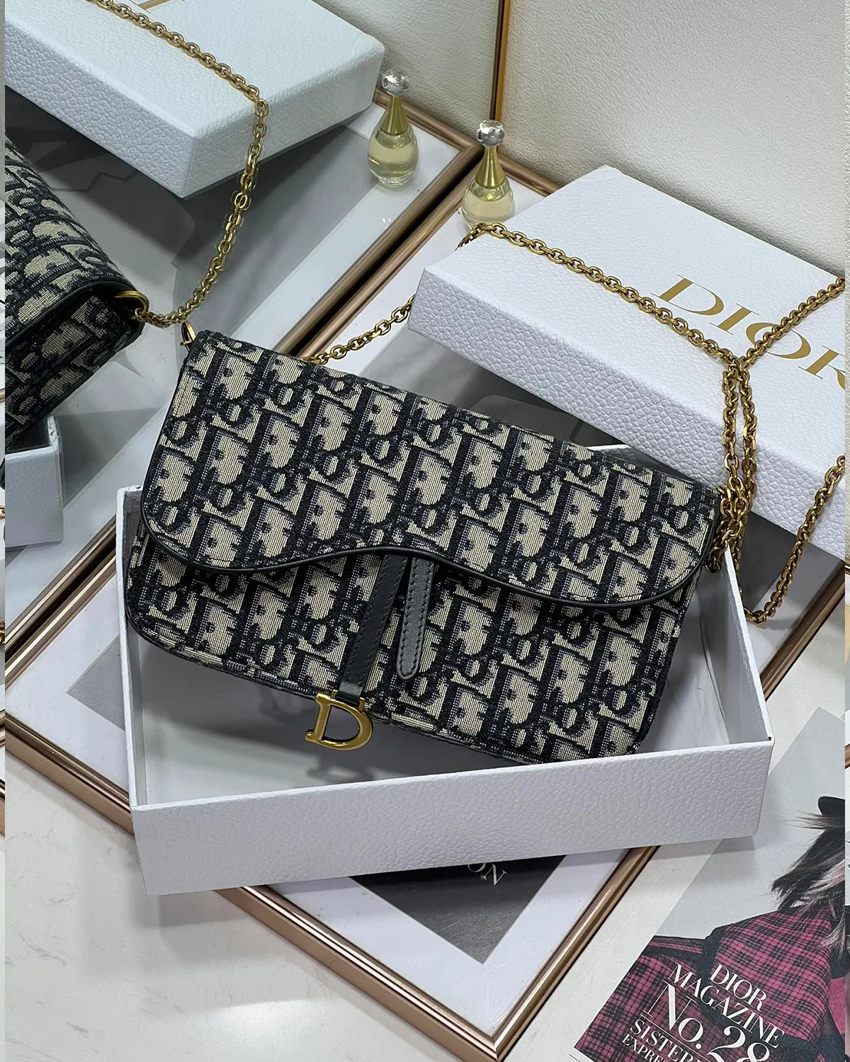 bagladt-signature-asymmetrical-chain-pouch-blue-jacquard-saddle-front5