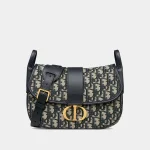 Signature Box Flap Bag Medium 30 Montaigne style in blue oblique jacquard front view