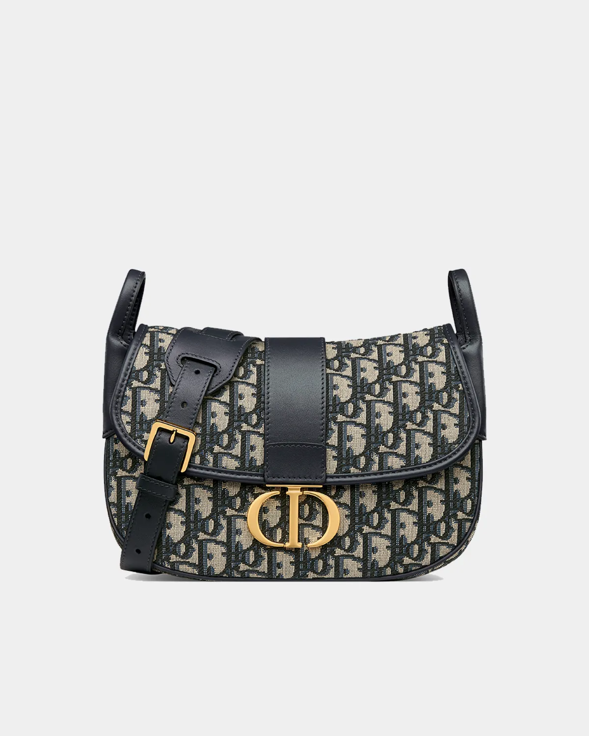 Signature Box Flap Bag Medium 30 Montaigne style in blue oblique jacquard front view