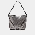 Signature Box Shopper Medium tote in beige canvas with black logo front view