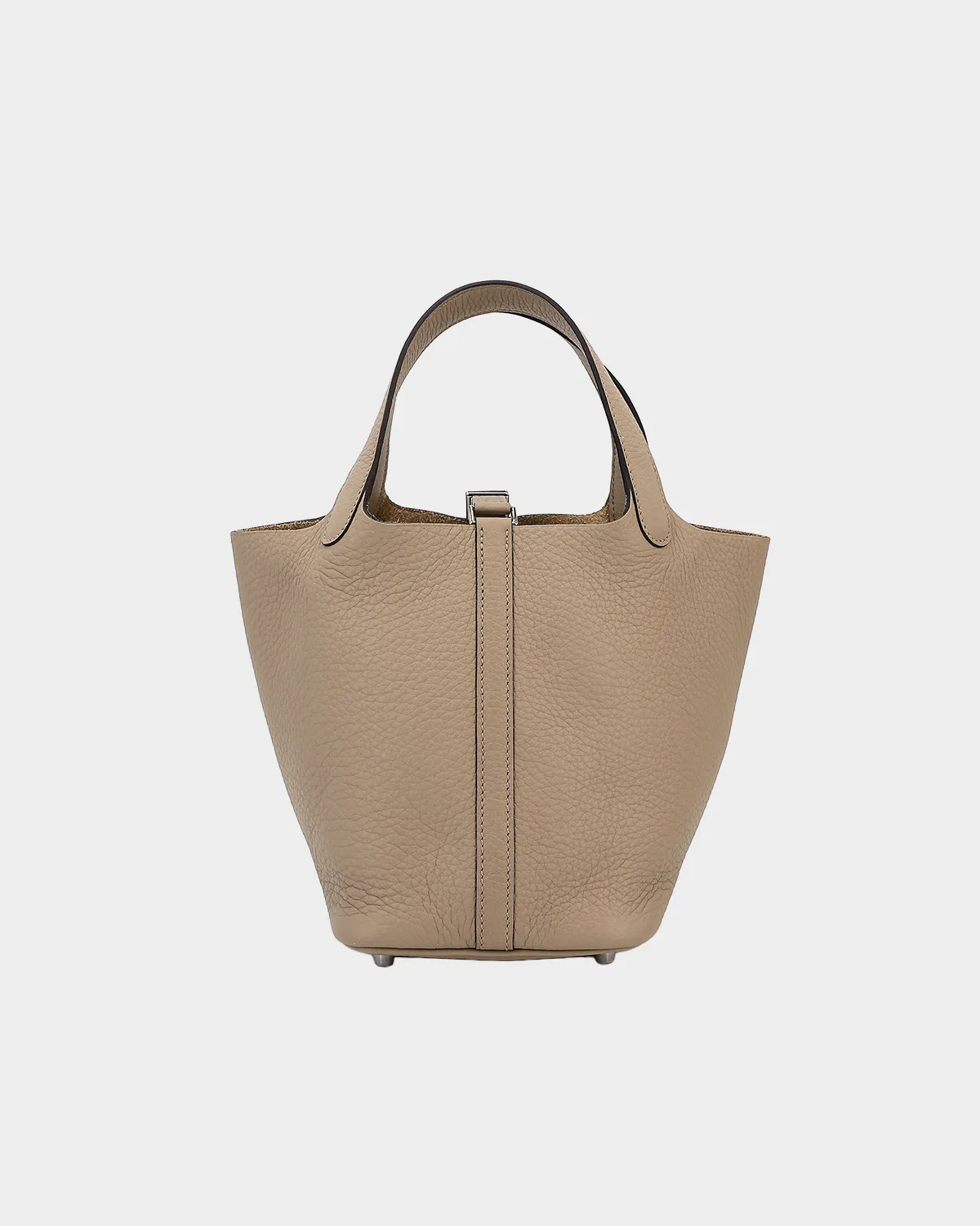 Signature Bucket Tote 18 Picotin style in Beige Marfa leather front view