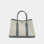 Signature Casual Tote 30 Garden style in grey leather and off-white canvas front view
