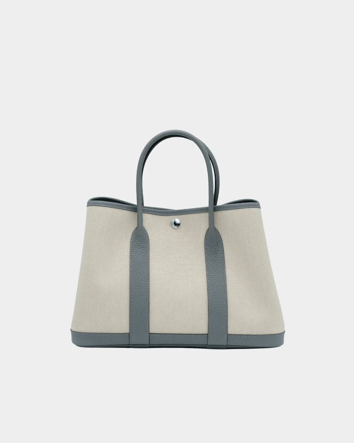 Signature Casual Tote 30 Garden style in grey leather and off-white canvas front view