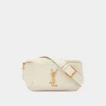 Signature Chevron Quilted Belt Bag Cassandre style in black leather front view