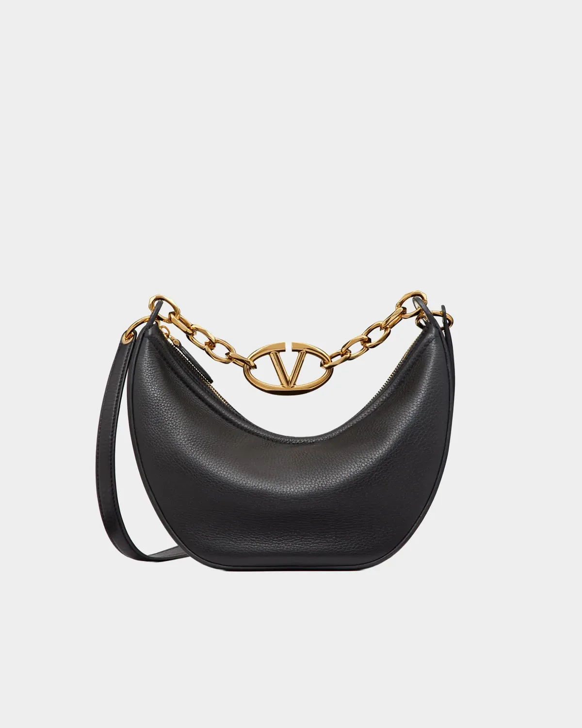 Signature Crescent Chain Hobo Small in black nappa leather front view