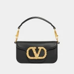 Signature Elongated Shoulder Bag Small in smooth leather with jeweled logo front view