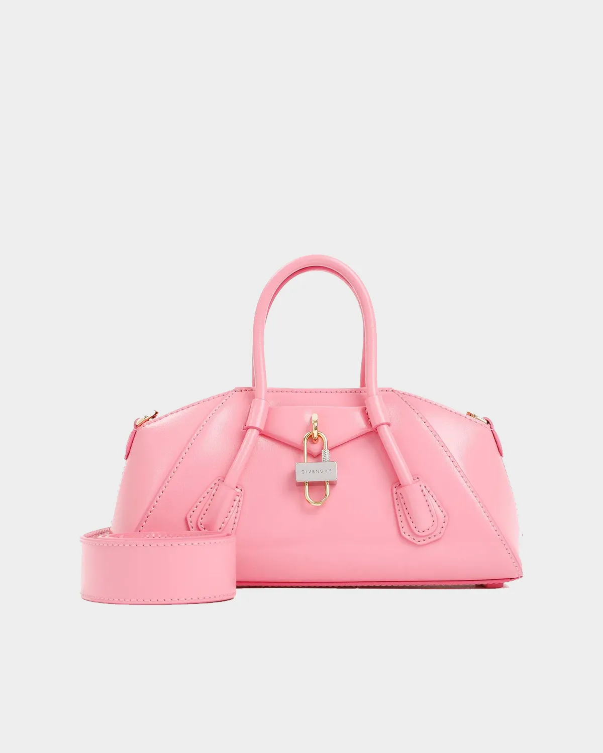 Signature Elongated Tote Mini Stretch style in black box leather front view