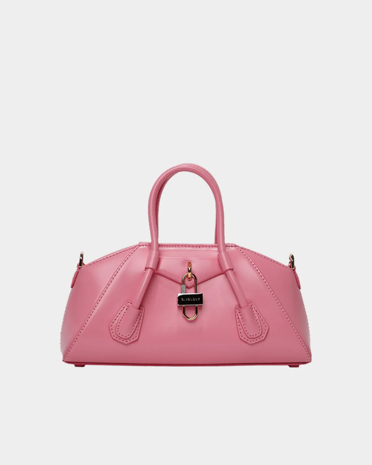 Signature Elongated Tote Mini Stretch style in black box leather front view