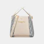 Signature Embroidered Tote Small in blue chambray fabric front view