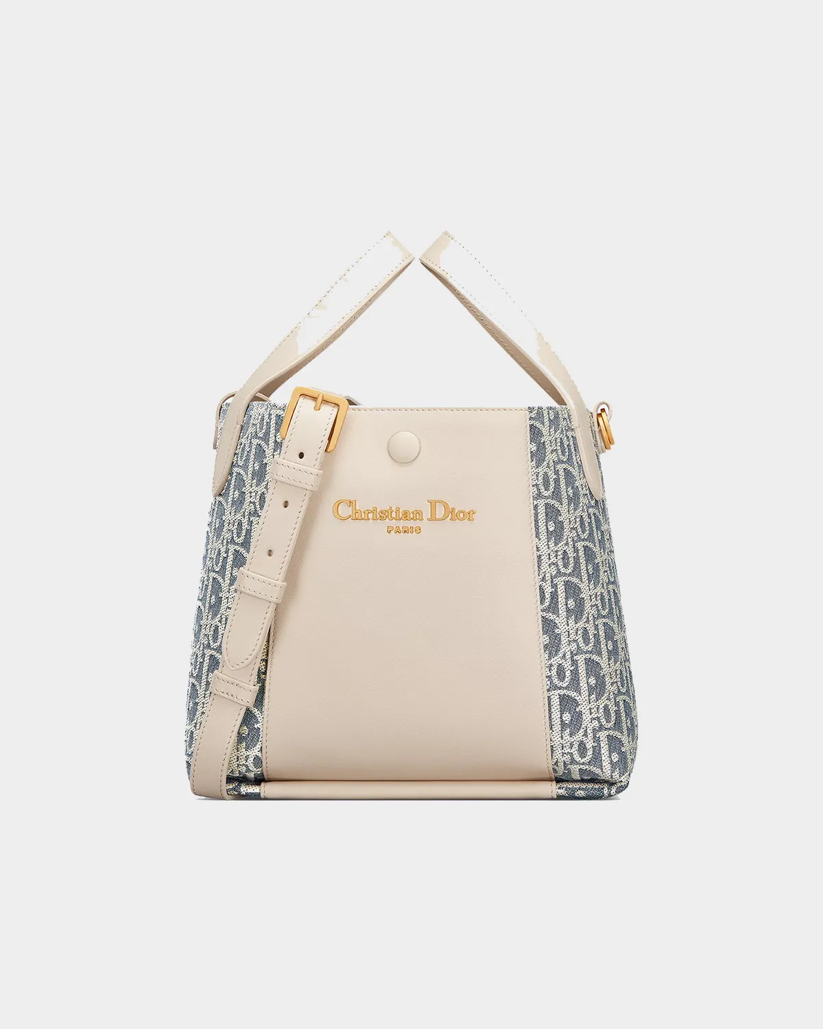 Signature Embroidered Tote Small in blue chambray fabric front view