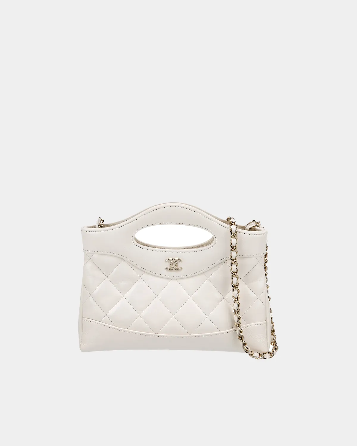 Signature Fold-Over Nano Tote 31 style in shiny black crumpled leather front view