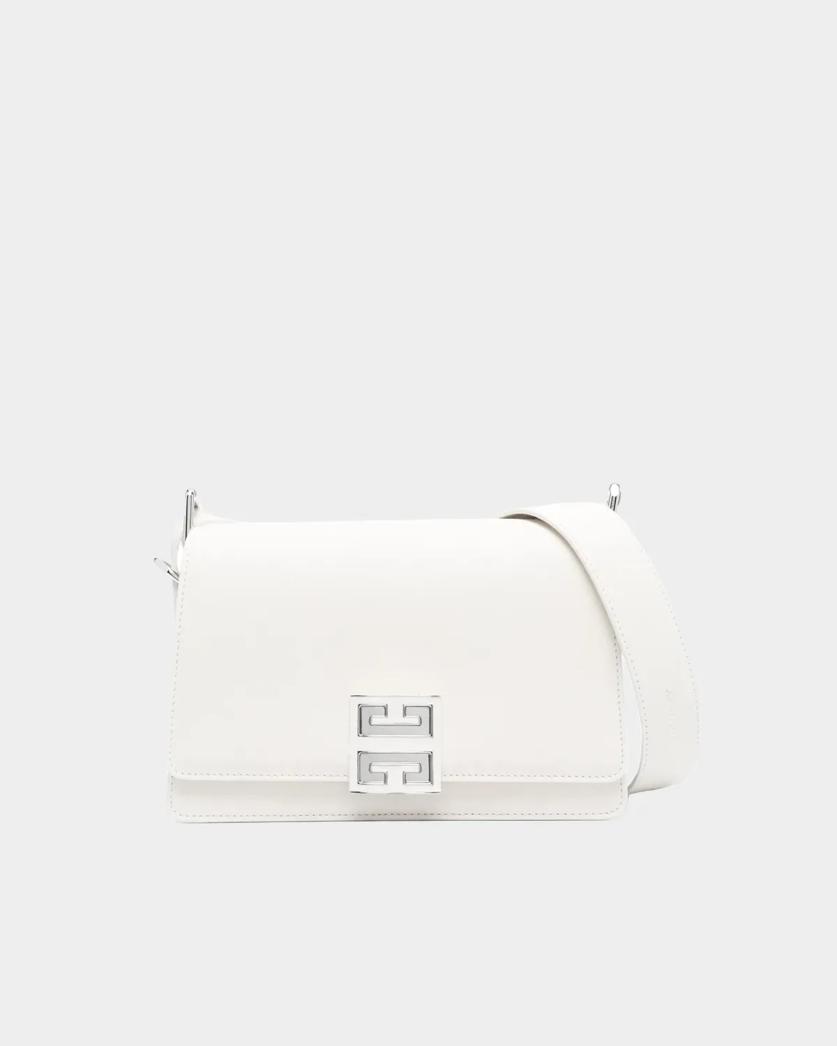 Signature Geometric Clasp Flap Bag Medium in neutral beige box leather front view