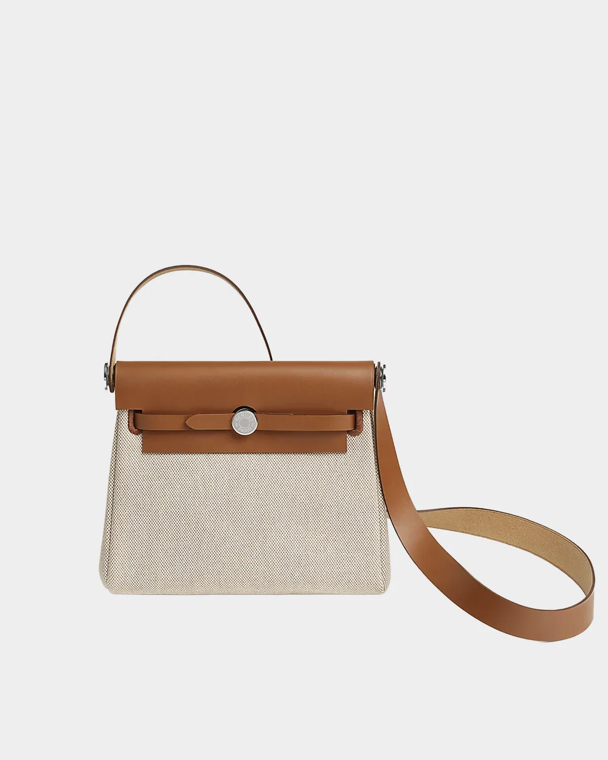 Signature Heritage Canvas Tote 30 in ecru toile and fauve leather front view