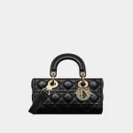 Signature Horizontal Top Handle Small D-Joy style in black lambskin front view