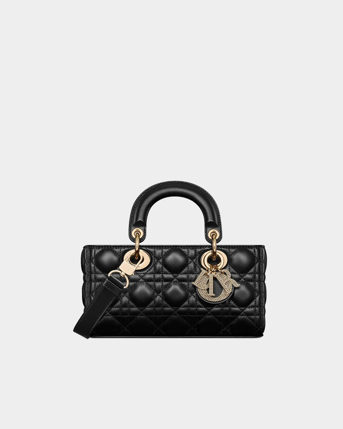 Signature Horizontal Top Handle Small D-Joy style in black lambskin front view