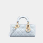 Signature Horizontal Top Handle Small D-Joy style in shirt blue lambskin front view