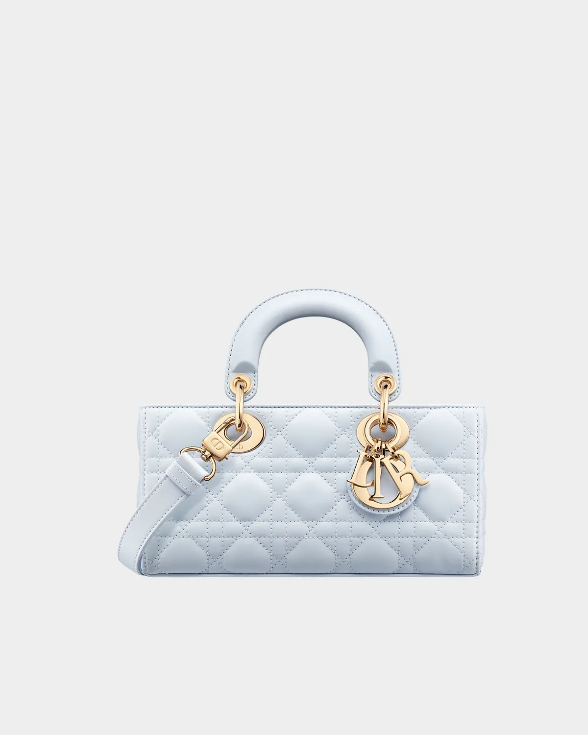 Signature Horizontal Top Handle Small D-Joy style in shirt blue lambskin front view