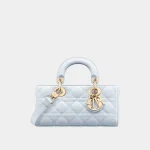 Signature Horizontal Top Handle D-Joy style bag in shirt blue lambskin front view