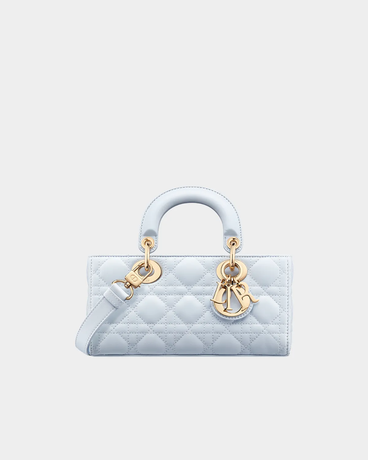 Signature Horizontal Top Handle D-Joy style bag in shirt blue lambskin front view