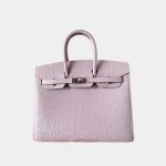 Signature Iconic Tote 25 in Mauve Pale matte alligator skin front view