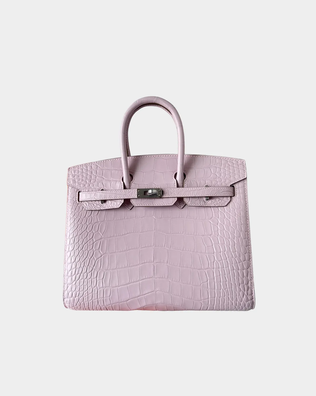 Signature Iconic Tote 25 in Mauve Pale matte alligator skin front view