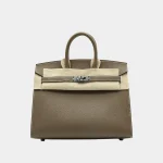 Signature Iconic Tote 25 Birkin style in Etoupe taupe leather front view