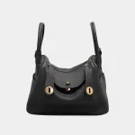 Signature Iconic Tote Large Birkin style in black grained leather front view