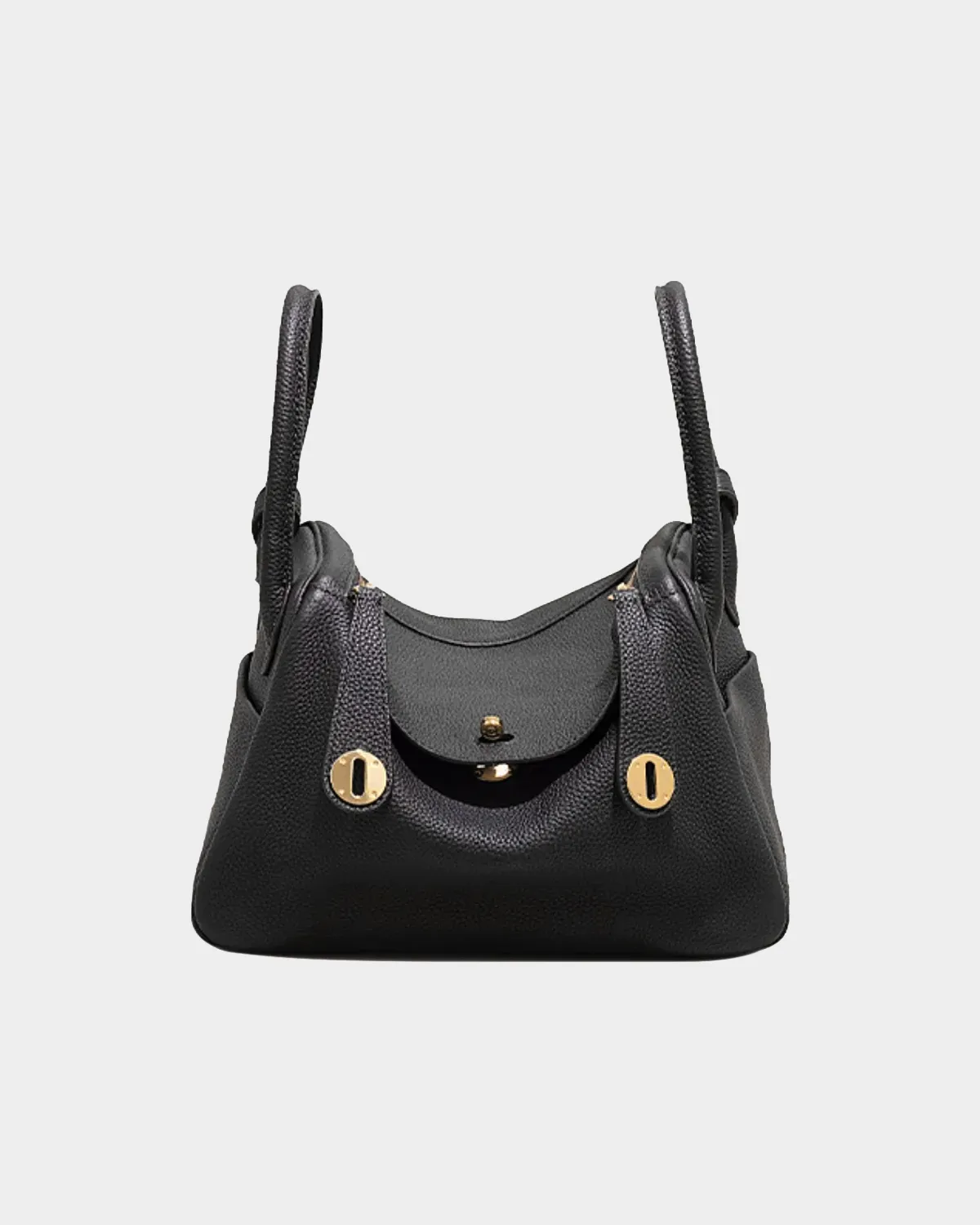 Signature Iconic Tote Large Birkin style in black grained leather front view