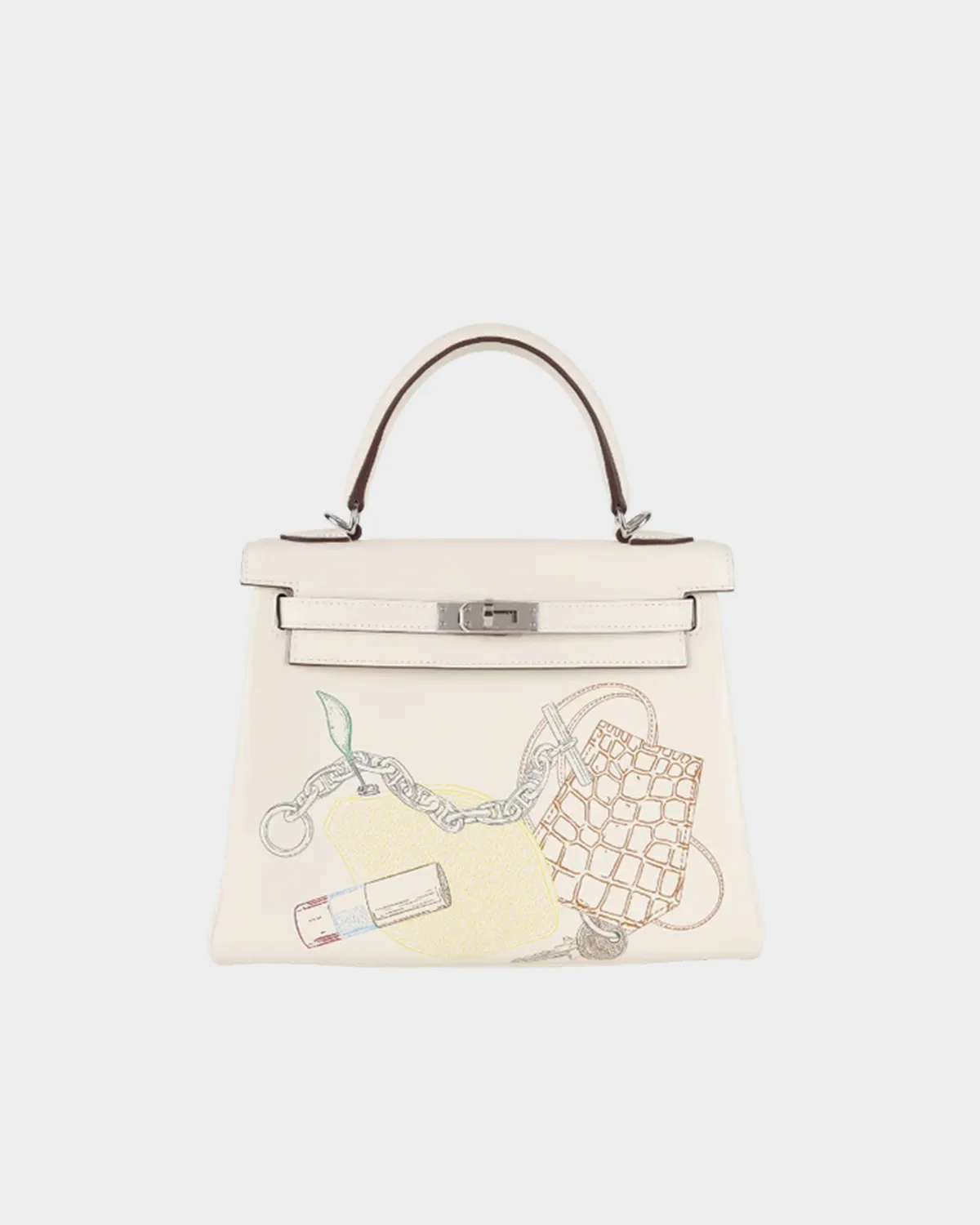 Signature Illustrated Top Handle 25 Kelly style in Nata leather front view