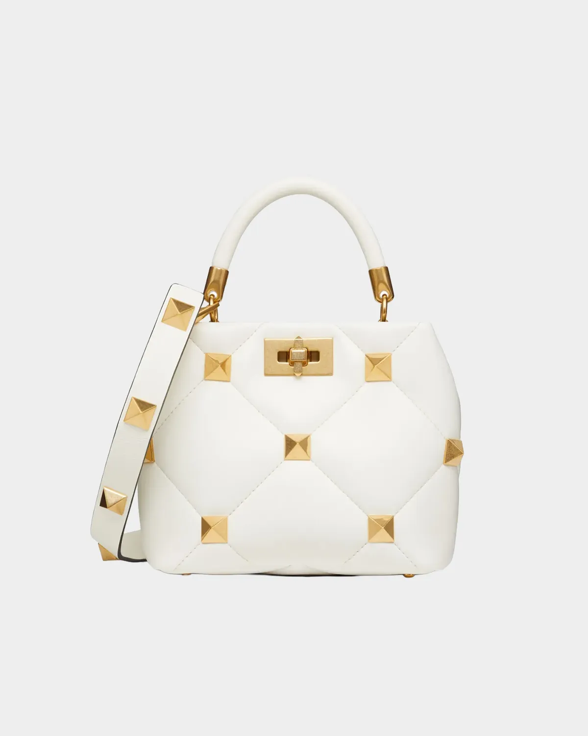 Signature Macro Stud Top Handle Small bag in quilted nappa leather front view