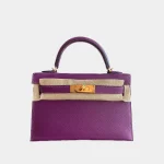 Signature Mini Structured Top Handle Kelly style in Anemone purple leather front view