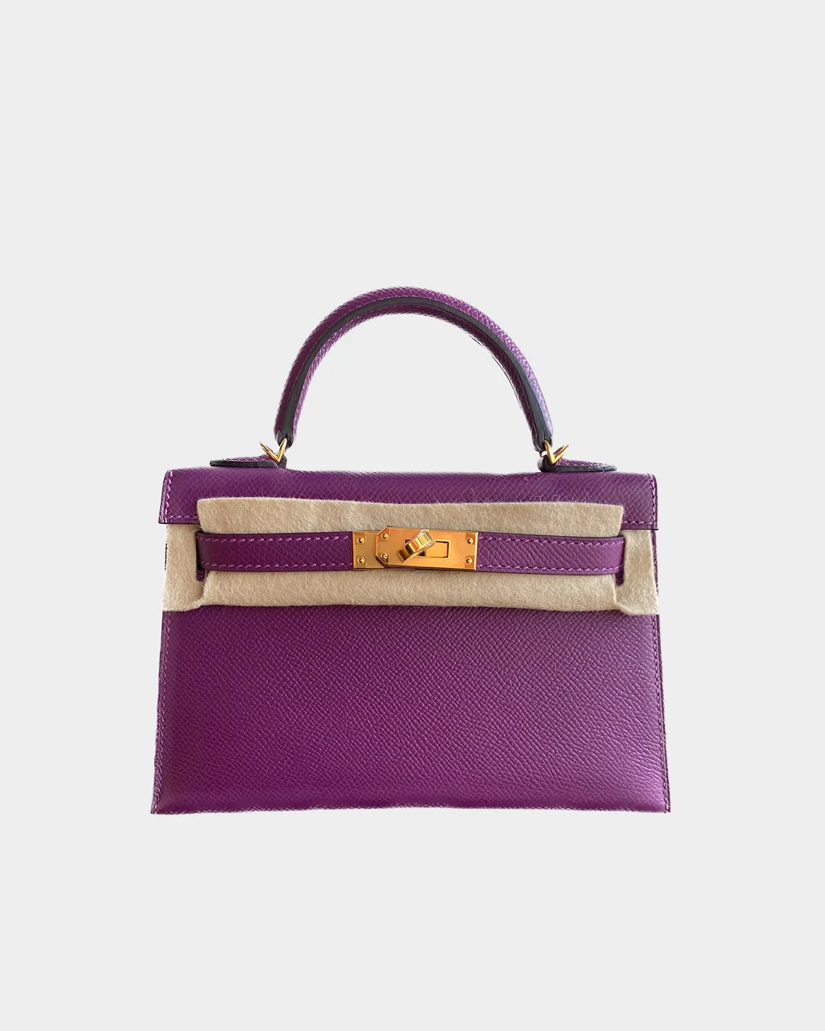 Signature Mini Structured Top Handle Kelly style in Anemone purple leather front view