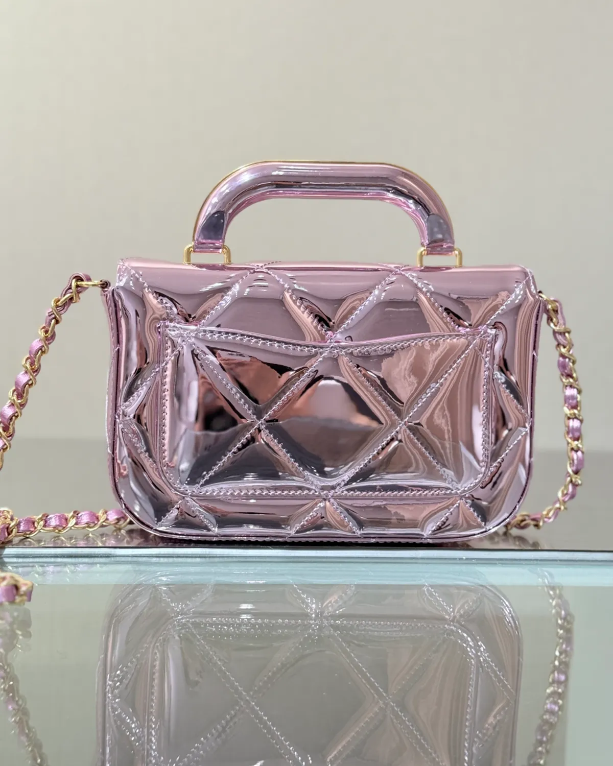 bagladt-signature-mini-top-handle-flap-mirror-metallic-leather-front4