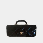 Signature Mirror Metallic Handle Clutch Large in high shine calfskin front view